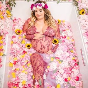 Pink lace maternity gown